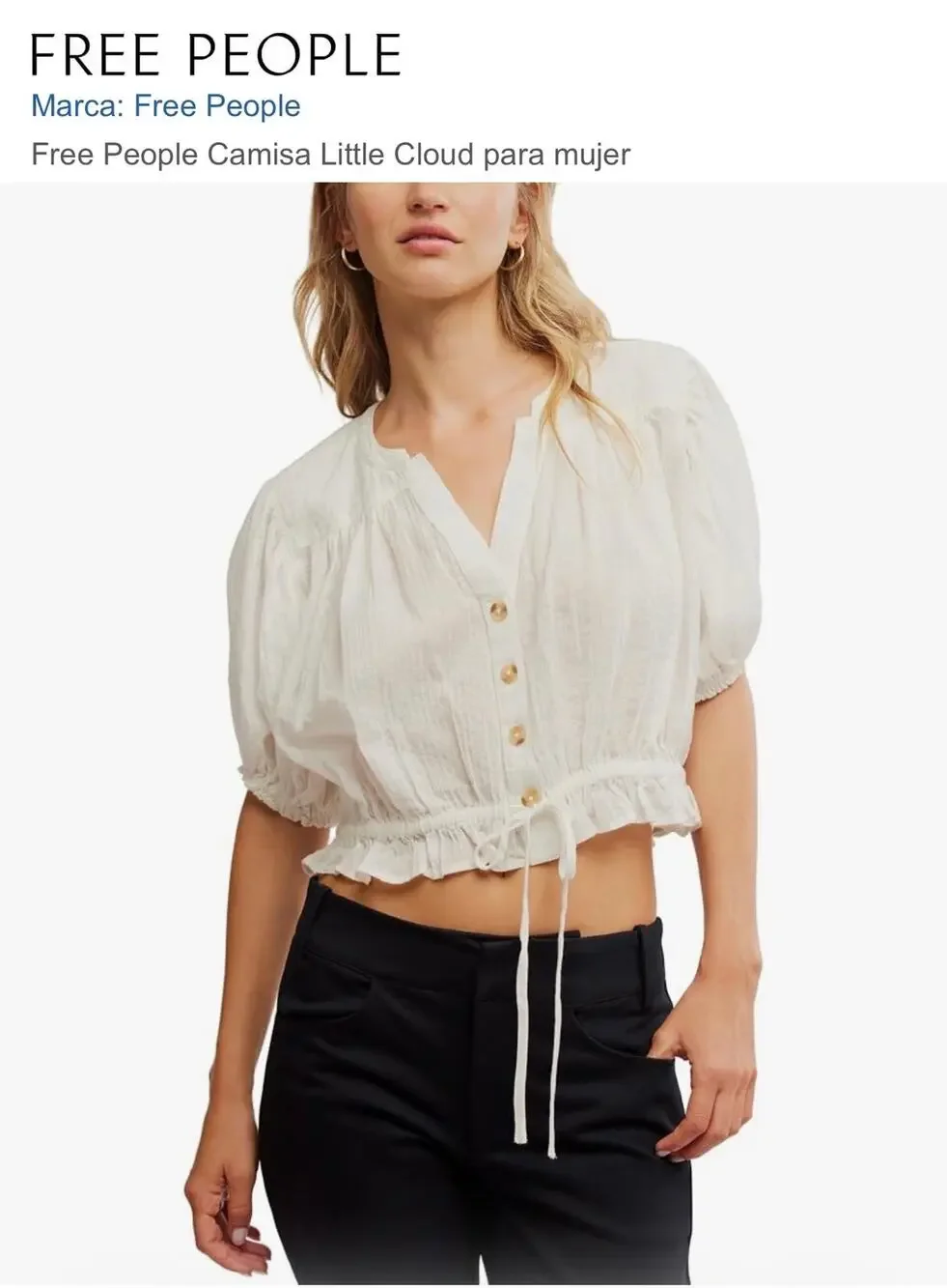Free People Little Cloud Shirt Blouse Top Ivory Cropped Gauze Puff Sleeve  NWT S